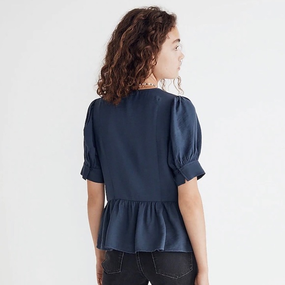 Madewell‎ Drapeweave Puff-Sleeve Peplum Top - Picture 3 of 12